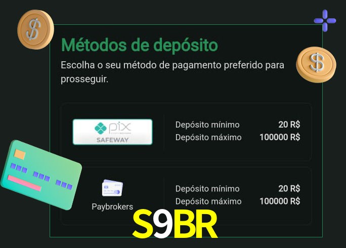 O cassino S9BR oferece uma grande variedade de métodos de pagamento